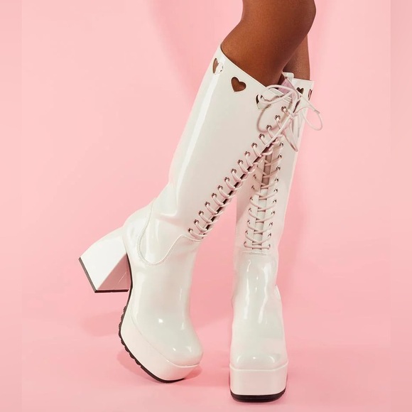 Shoes - Sugar Thrillz Heart Walk Over You Platform Boots White